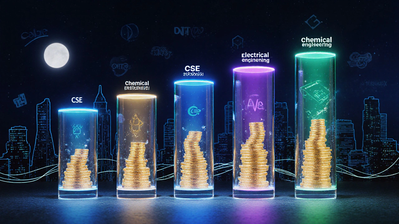 Glass pillars with floating gold coins rise against a night city backdrop, each pillar for a top branch.