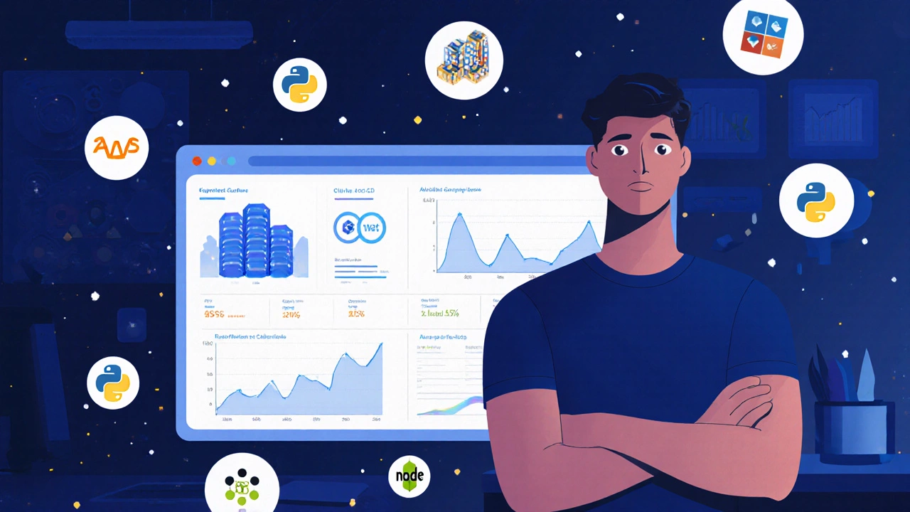 Developer monitoring Kubernetes and CI/CD pipelines in office setting