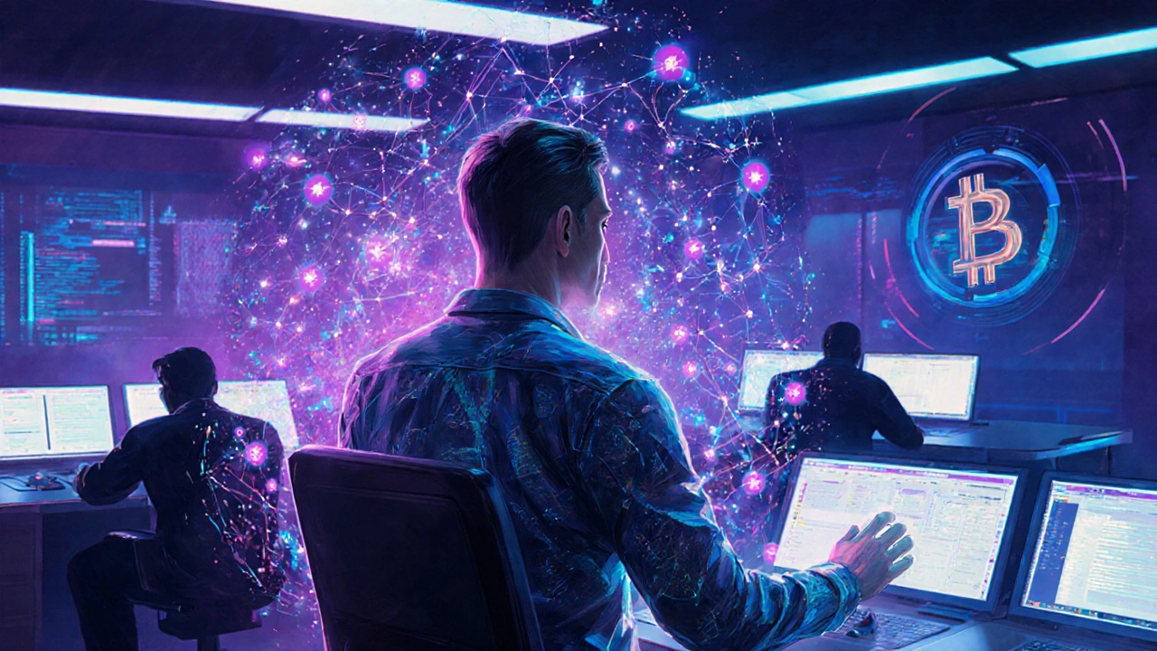 Senior engineer surrounded by holographic AI and tech specializations