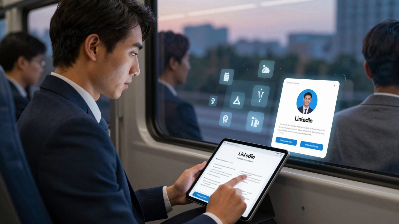 Professional learning on LinkedIn Learning during commute, skills updating on profile.
