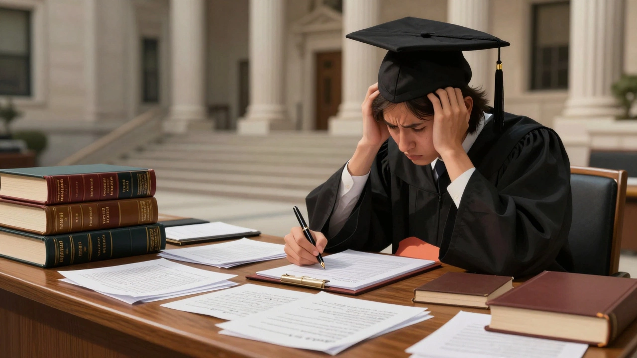 Law graduate writing essays under pressure for the Bar Exam