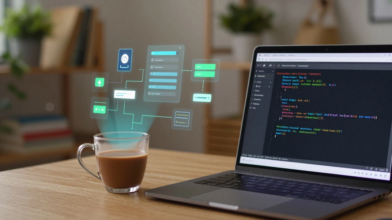 Close-up of a laptop with Python code and chai, symbolizing accessible, logical programming.
