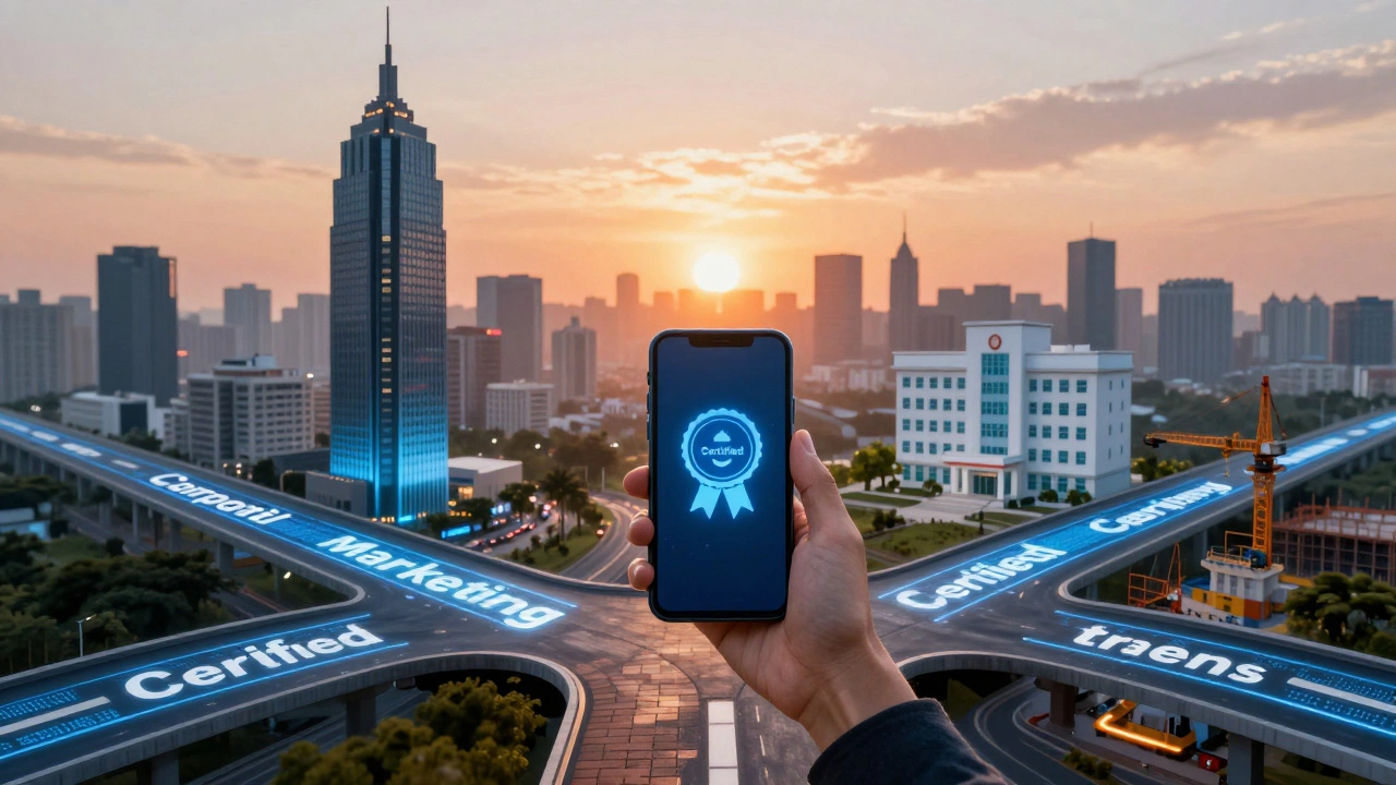 Person choosing between career paths symbolized by glowing digital roads