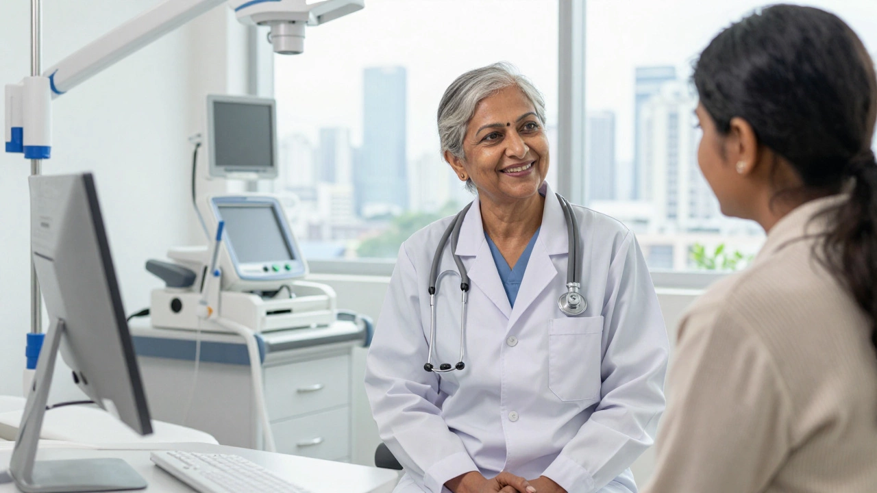 Senior specialist doctor consulting patient in modern metro clinic