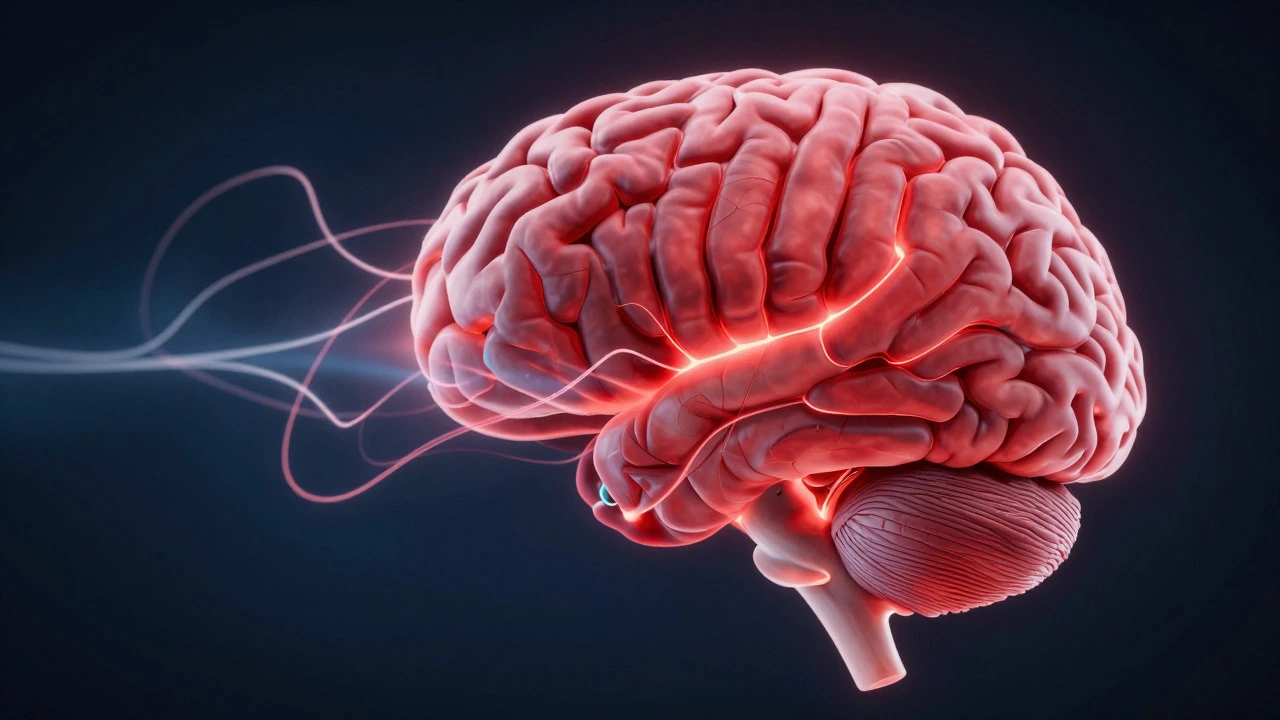 Conceptual art of brain amygdala blocking language processing due to fear