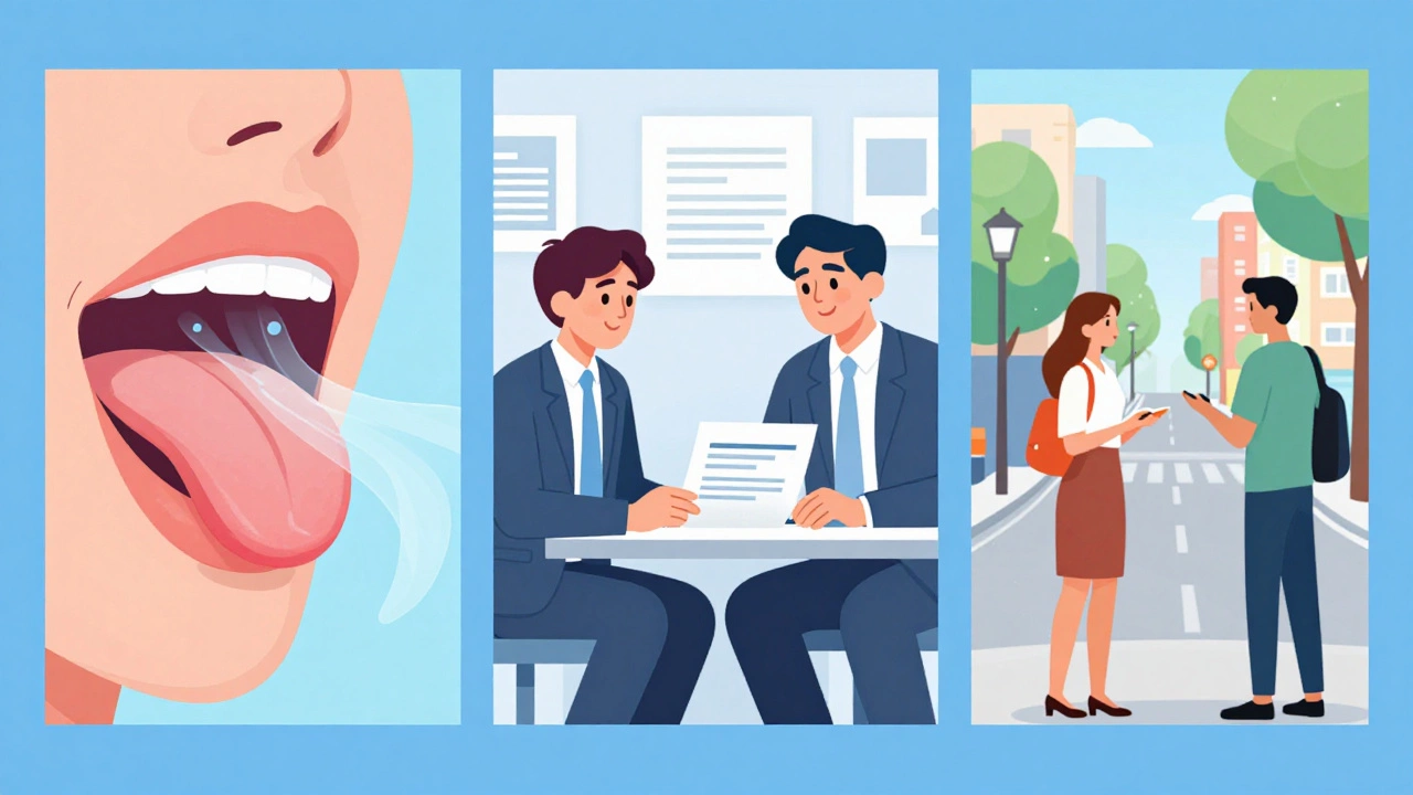 Conceptual art showing pronunciation, business, and street interview scenes