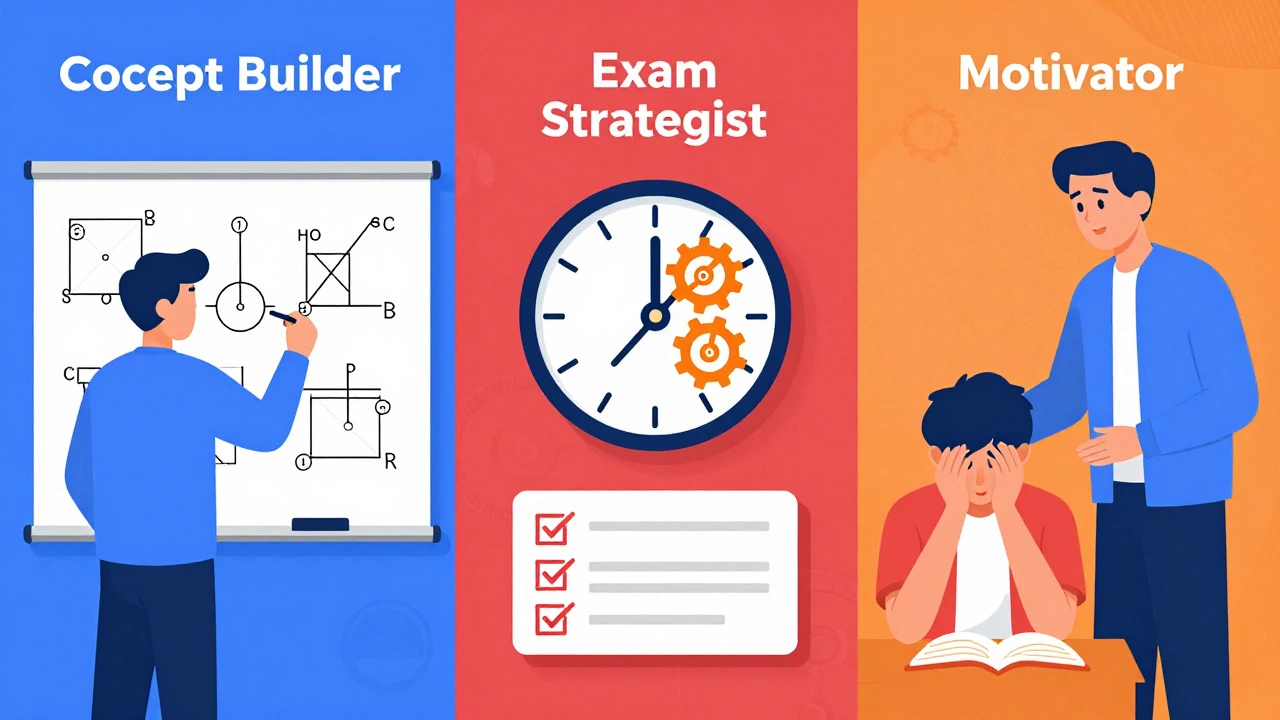 Illustration of three NEET teaching styles: concepts, strategy, motivation