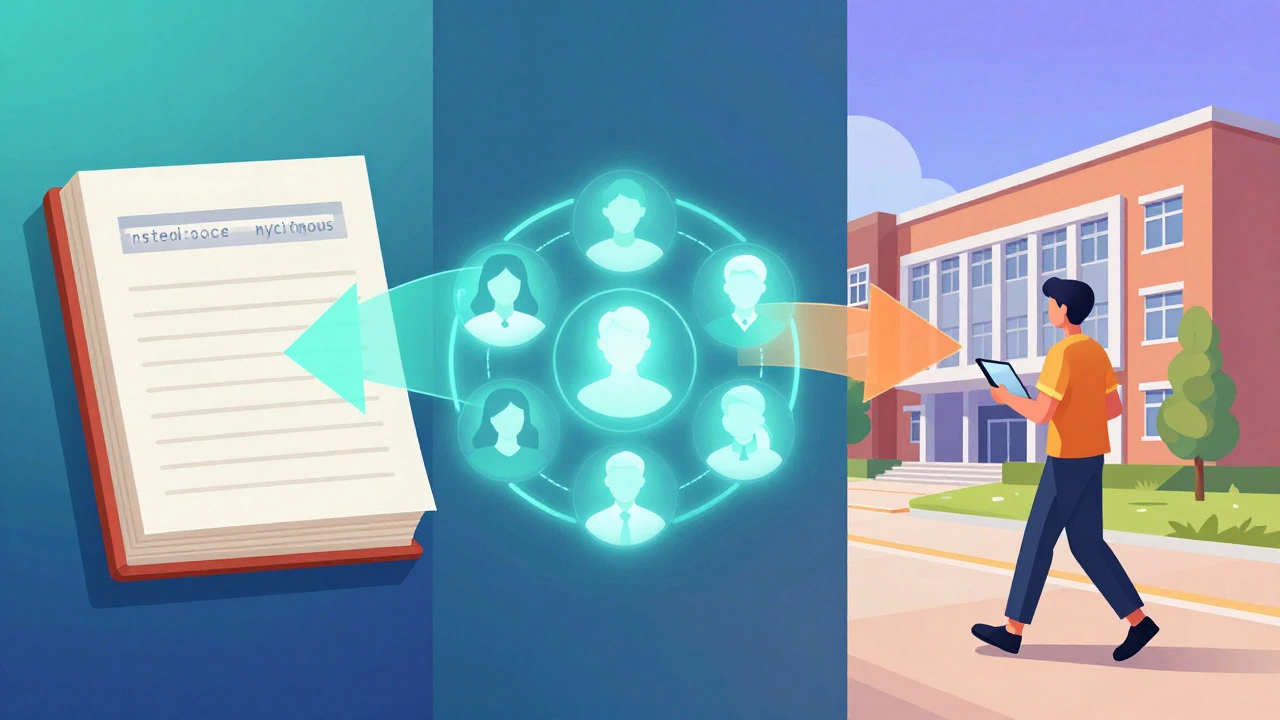Artistic depiction of asynchronous, synchronous, and hybrid learning models