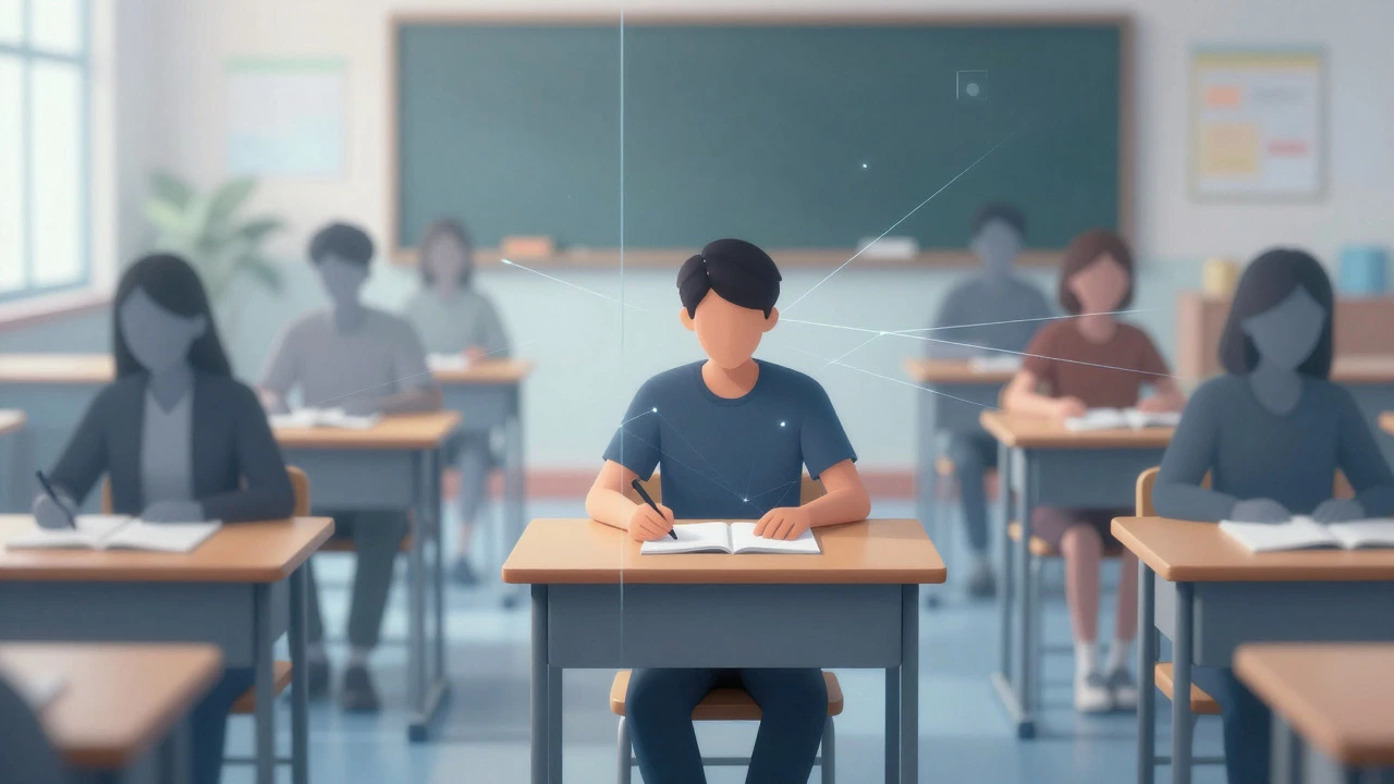 Illustration of isolated learner separated from peers by digital barriers