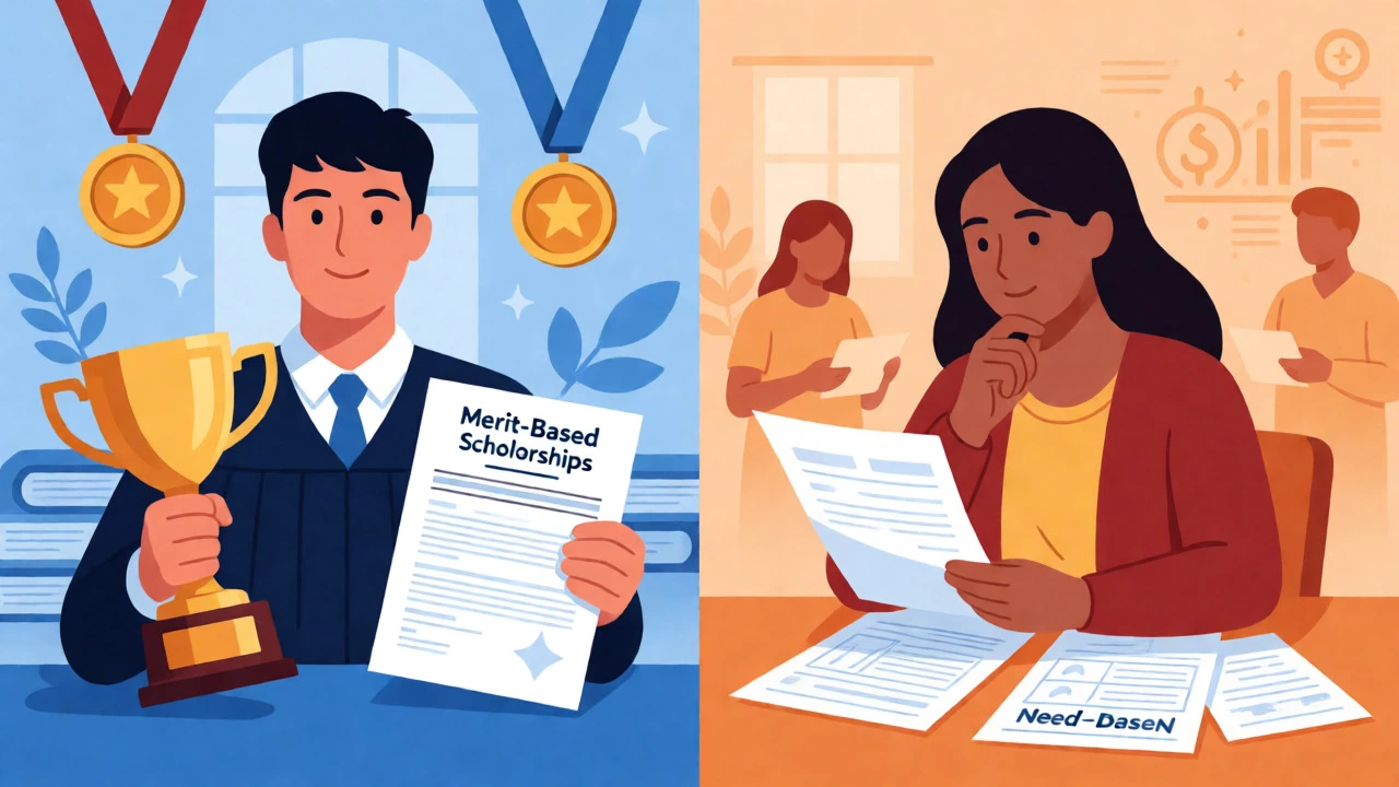 Illustration contrasting merit-based achievement with need-based financial docs