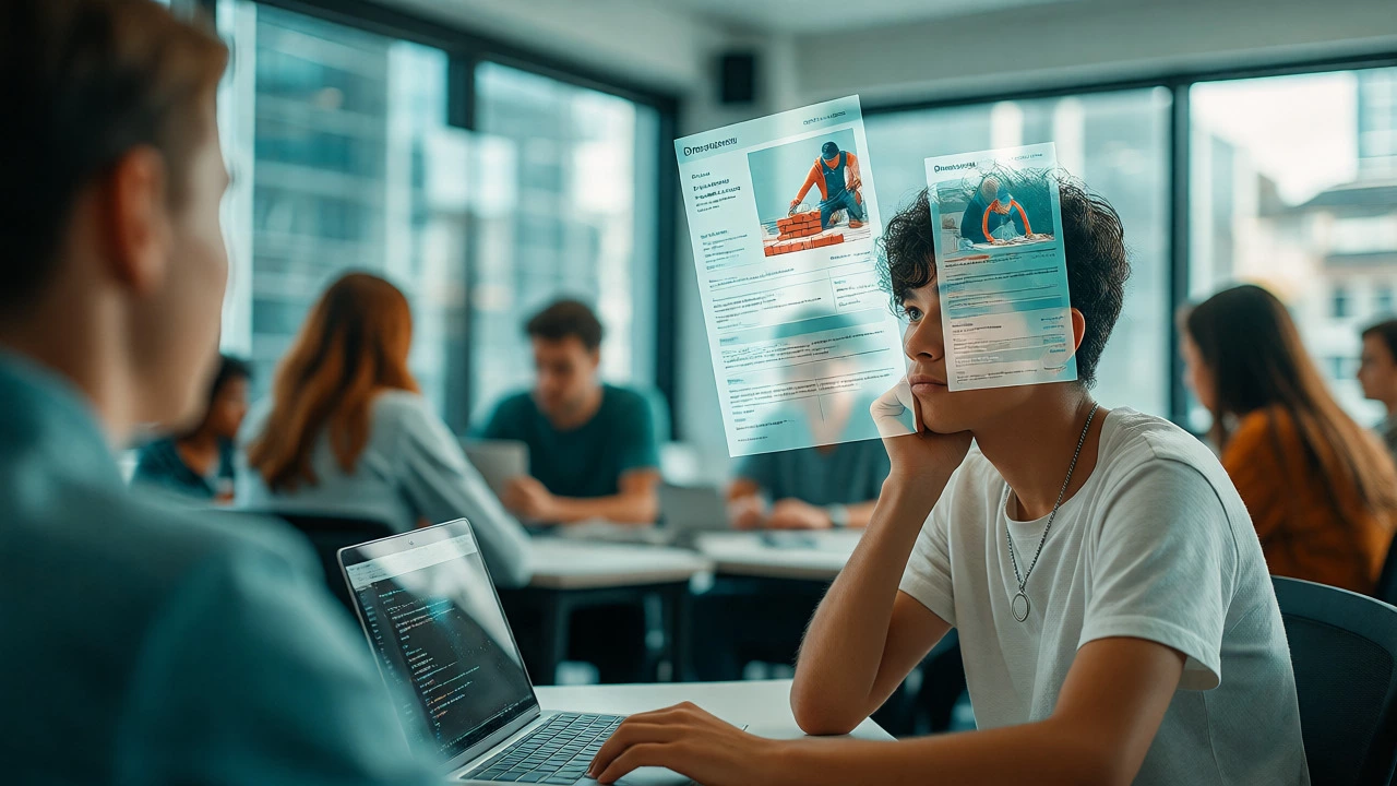 Students in a tech class contemplating the difference between coding and programming roles