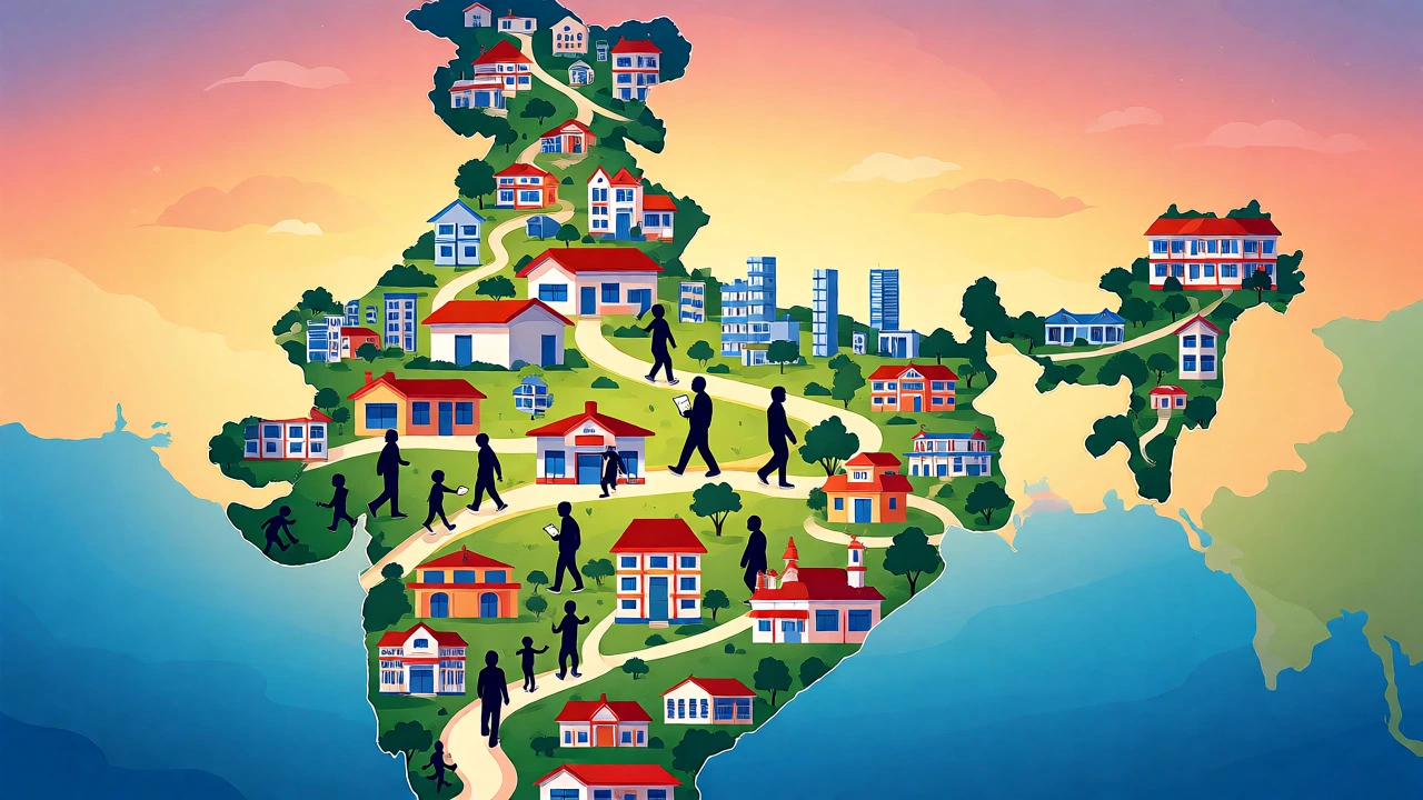 Stylized map of India showing students progressing through schools nationwide.